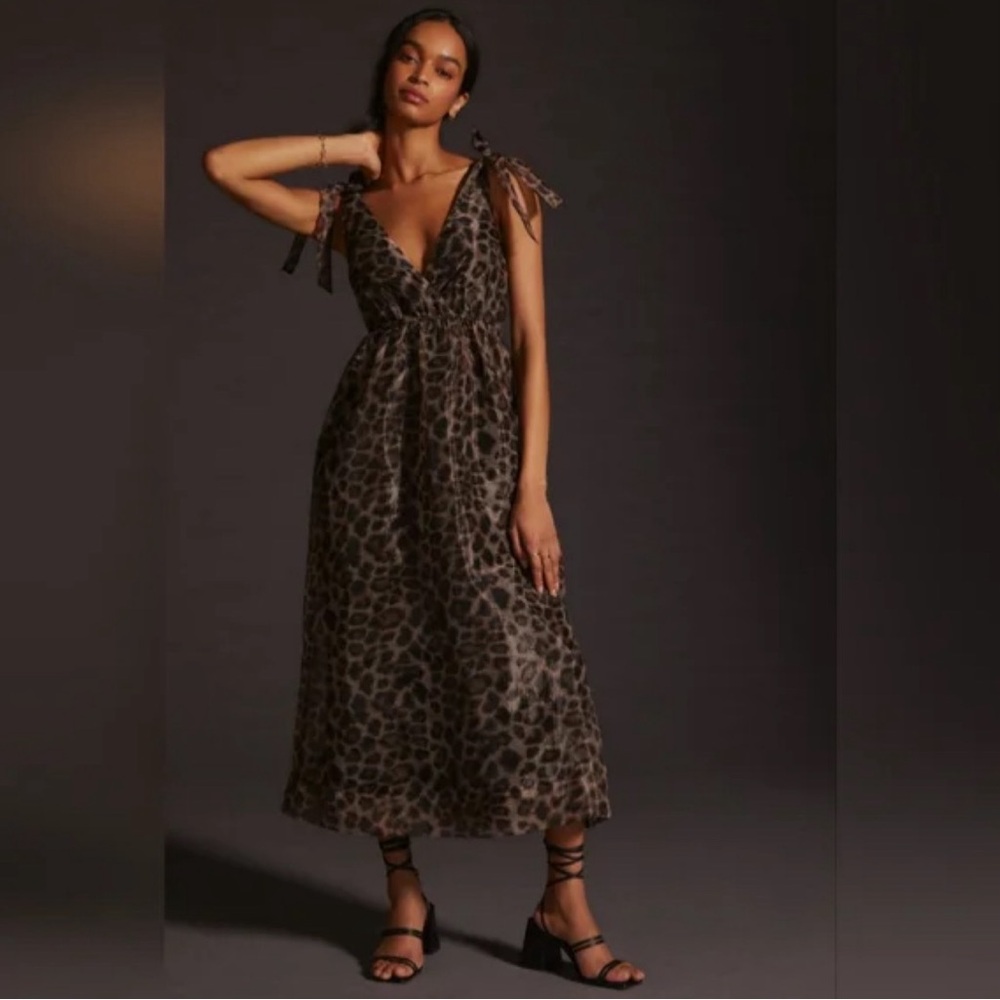Daniel Rainn Brown Leopard Print Midi Dress